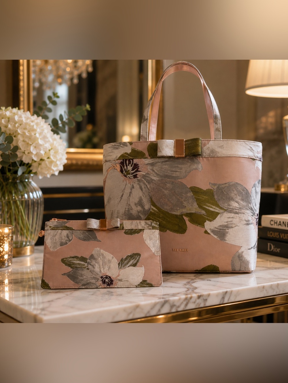 Ted Baker Blush Pink Floral Tote with Matching Pouch 🎀